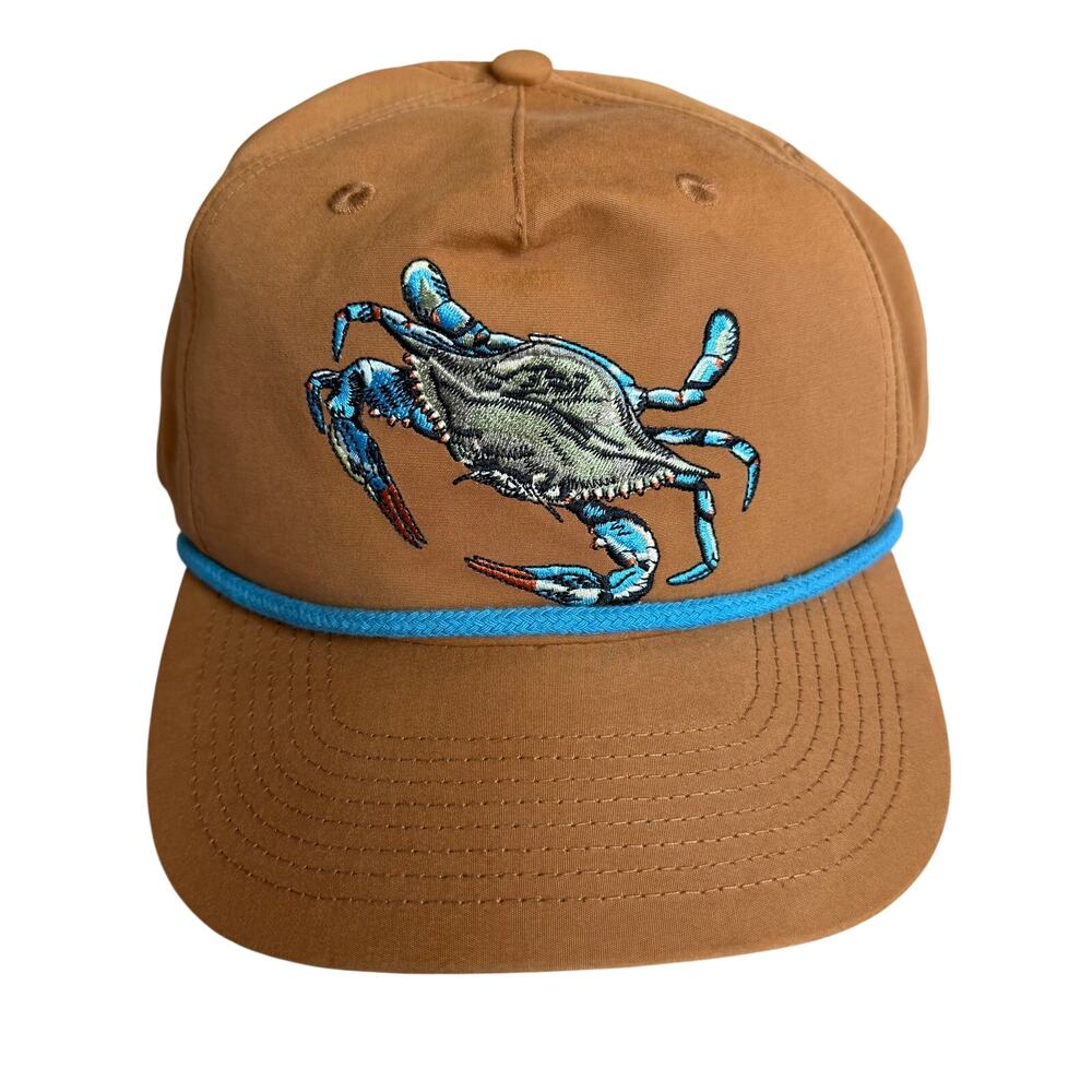 Duck Camp Blue Crab Snapback Hat Brown Rope Outdoor Cap Adjustable